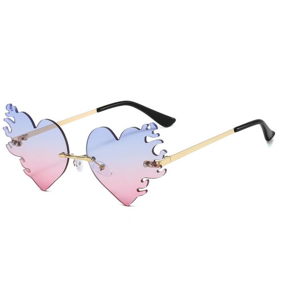 Blue & Pink Melting‎ Flame Heart Sunglasses Rimless Glasses Womens, Summer - Picture 1 of 1
